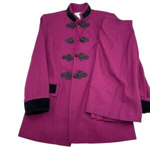 Jones New York Suit Women 6 Purple Black Crepe Velvet Oriental Wool‎ Formal VTG